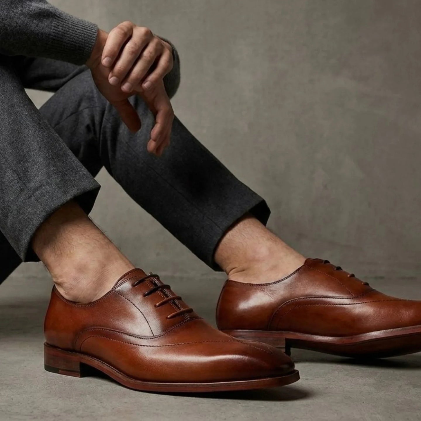 Jett - Men's Tan Cross-Stitch Toe Cap Oxford Shoes