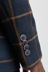 Mens Herringbone Tweed Check 3 Piece Wool Suit 1920s Vintage - Navy Blue