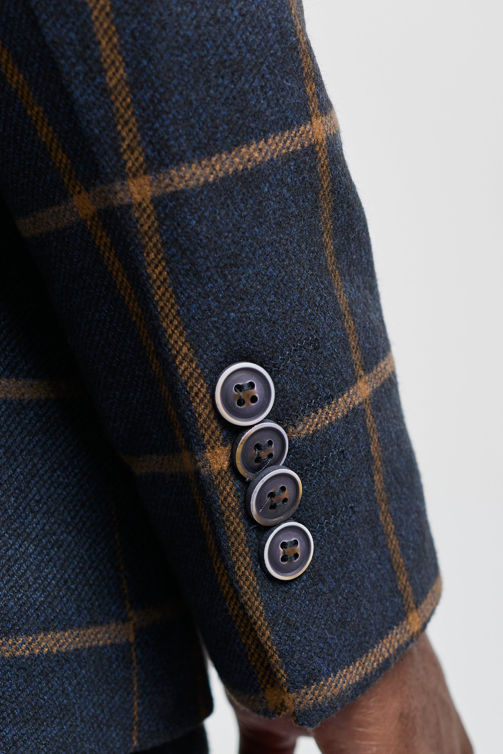 Mens Herringbone Tweed Check 3 Piece Wool Suit 1920s Vintage - Navy Blue