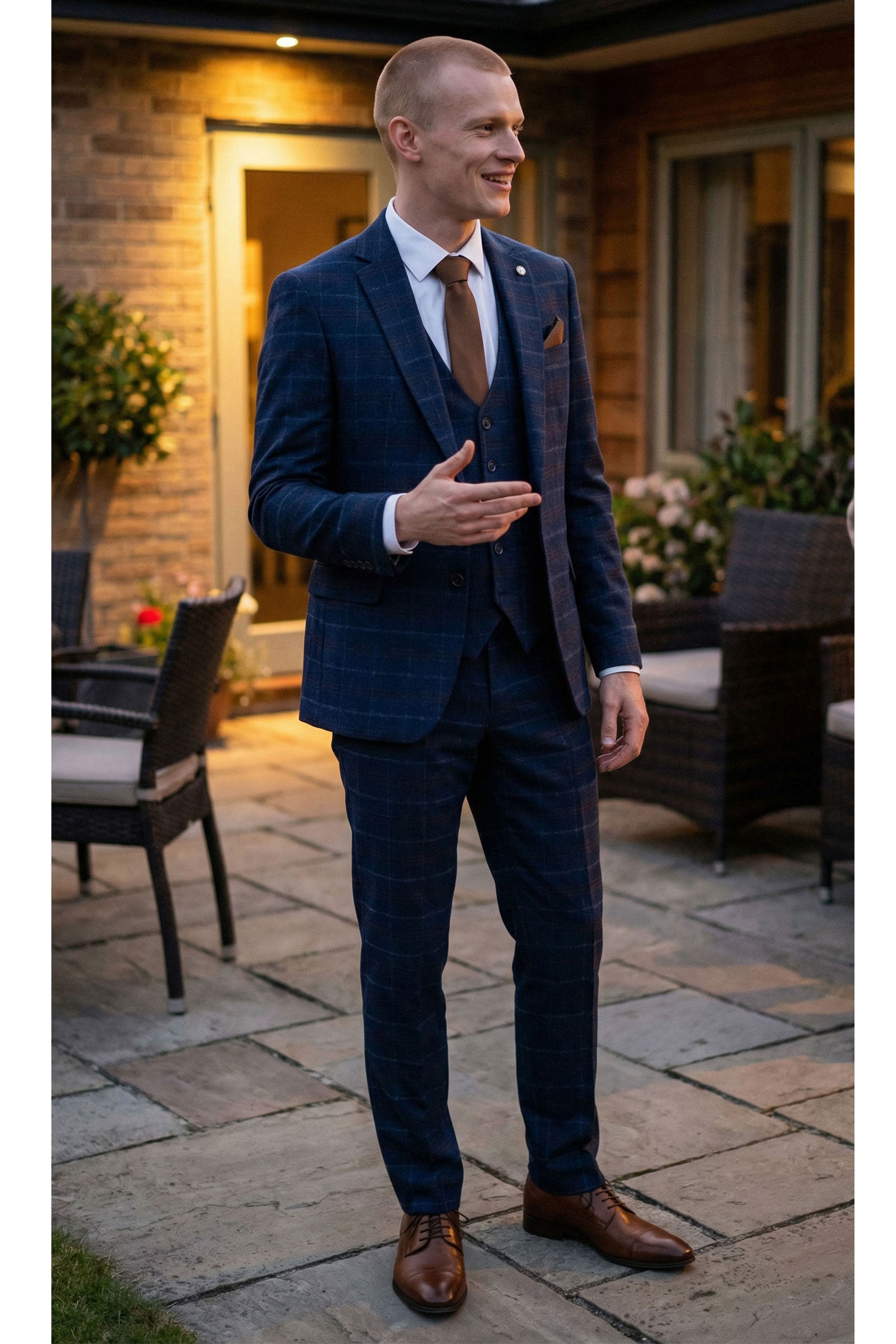 Mens Navy-Blue Check 3 Piece Suit - Paul Andrew Kenneth: Buy
