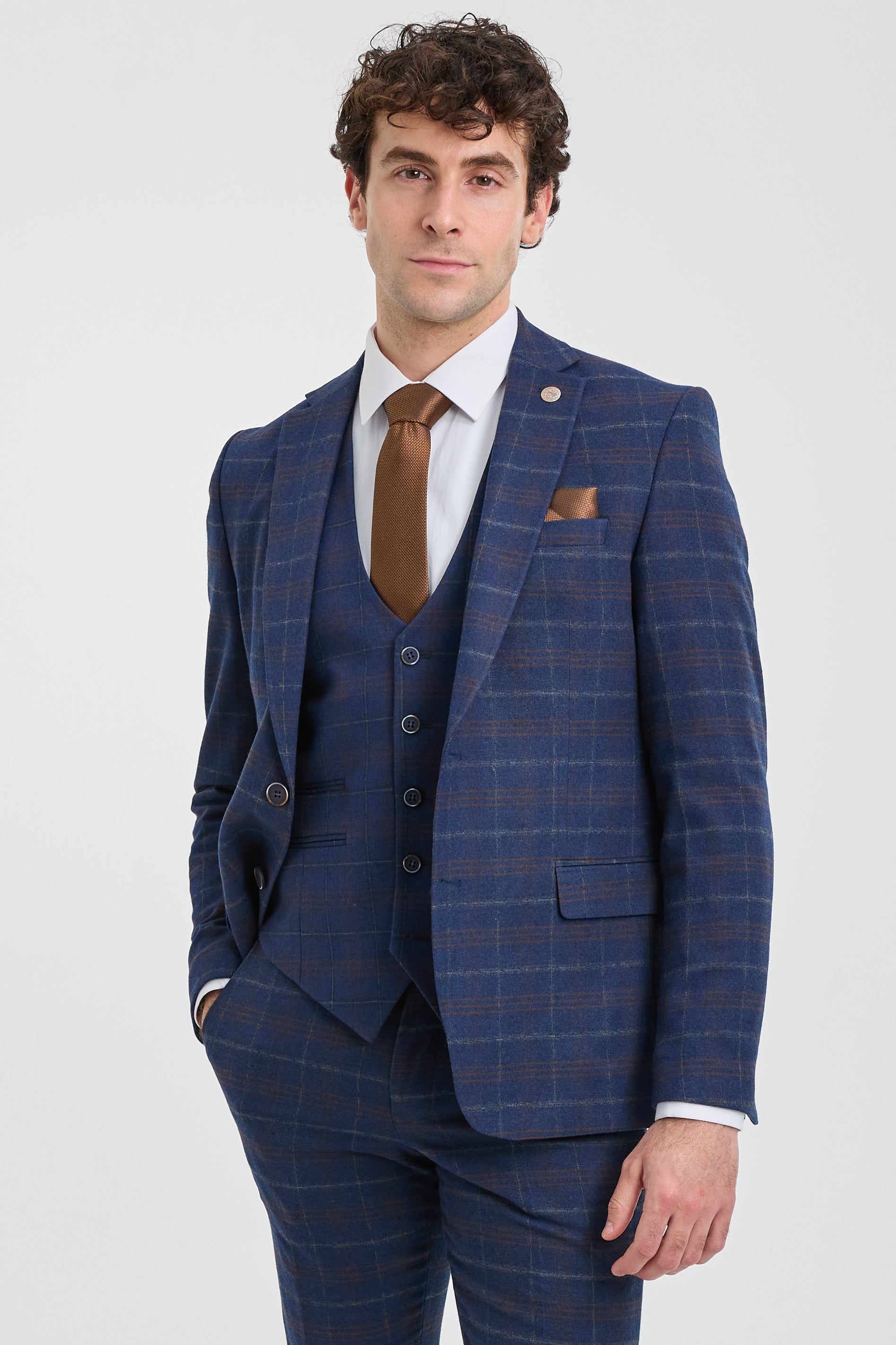 Mens Navy-Blue Check 3 Piece Suit - Paul Andrew Kenneth: Buy
