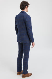 Mens Navy-Blue Check 3 Piece Suit - Paul Andrew Kenneth