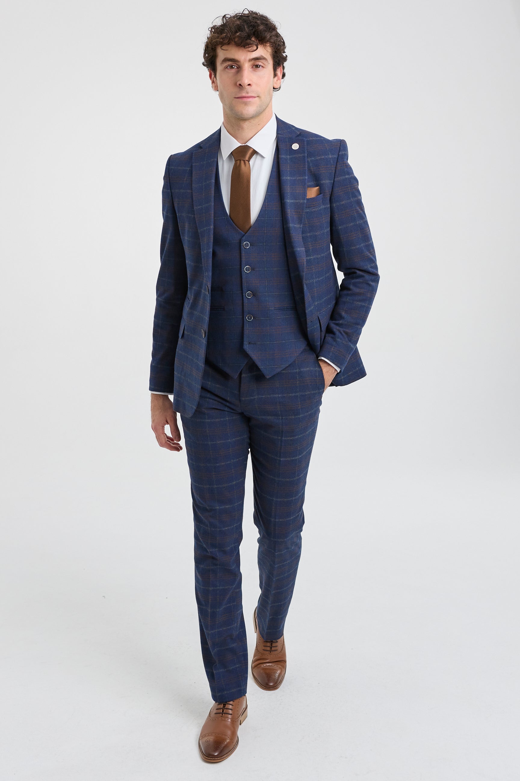 Mens Navy-Blue Check 3 Piece Suit - Paul Andrew Kenneth