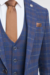 Mens Navy-Blue Check 3 Piece Suit - Paul Andrew Kenneth