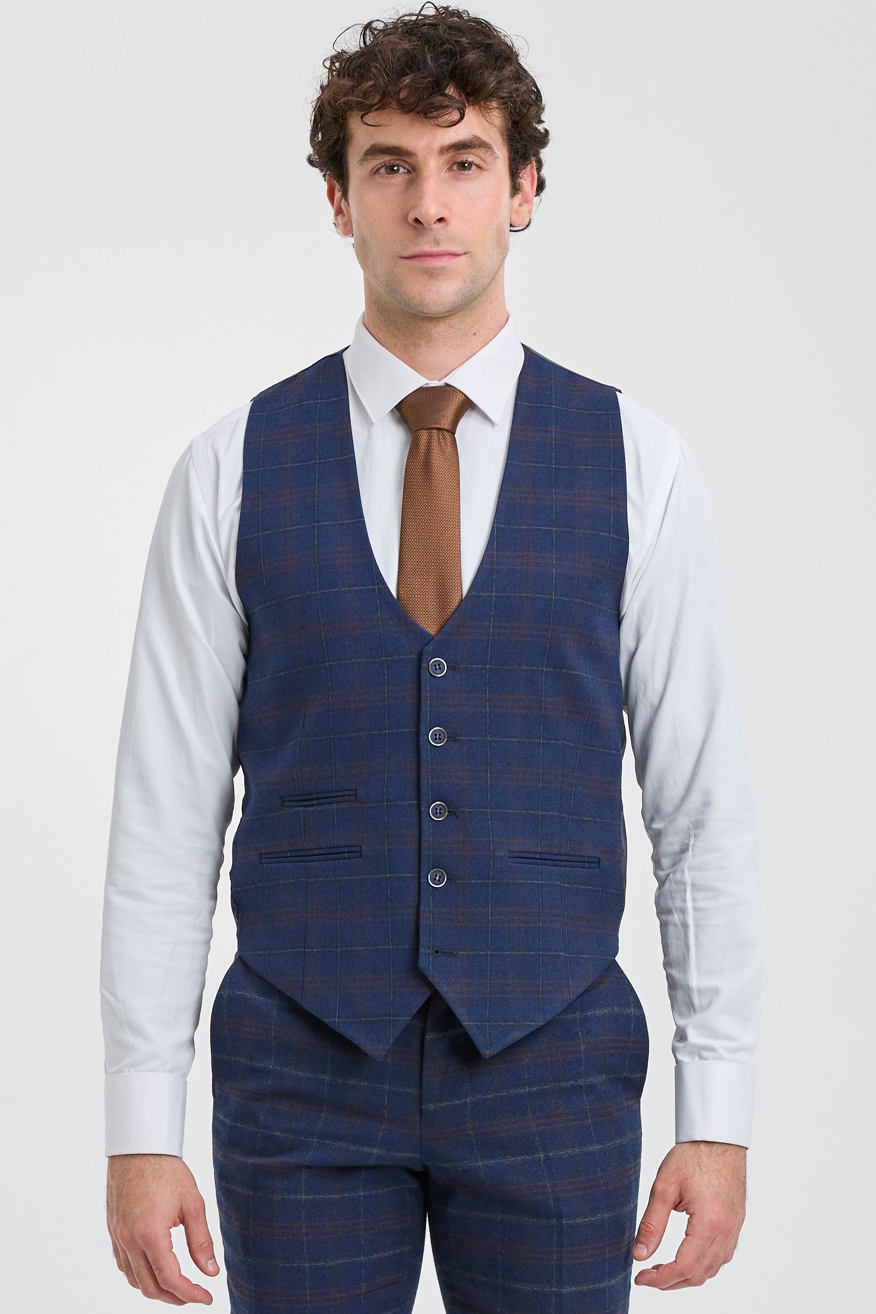 Mens Navy-Blue Check 3 Piece Suit - Paul Andrew Kenneth