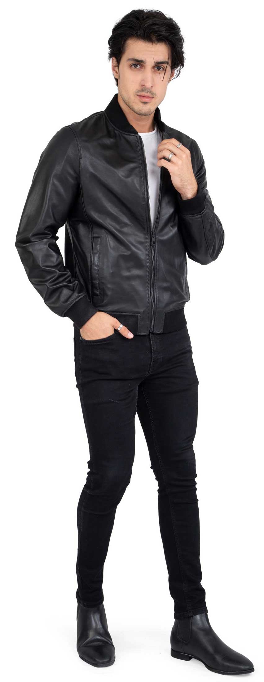 Lamb Real Leather Black Bomber Jacket for Men Regular Fit - B203