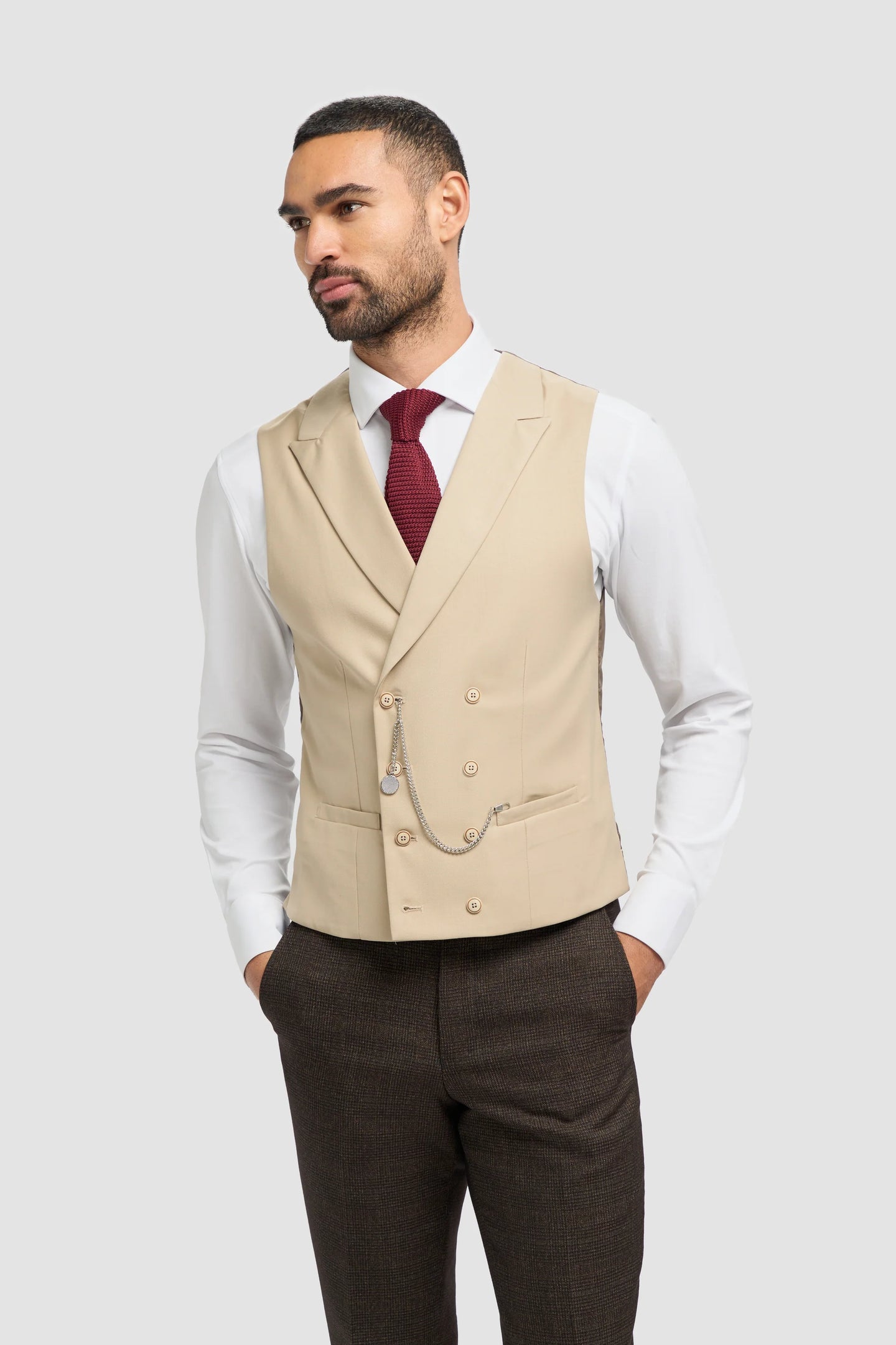 Mens Double Breasted Waistcoat with Chain - Cavani Lennox