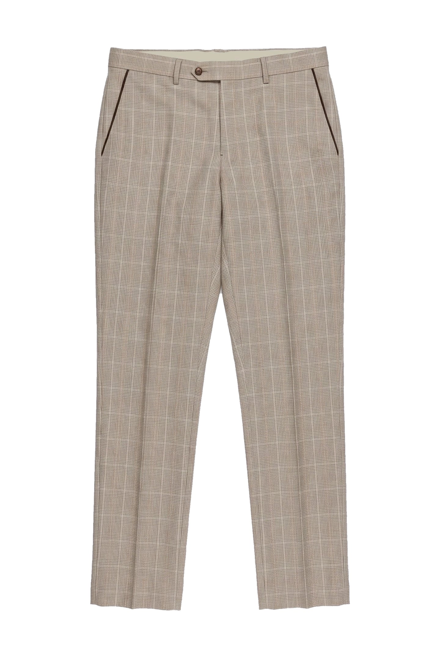 Leo - Men's Beige Checked Trousers