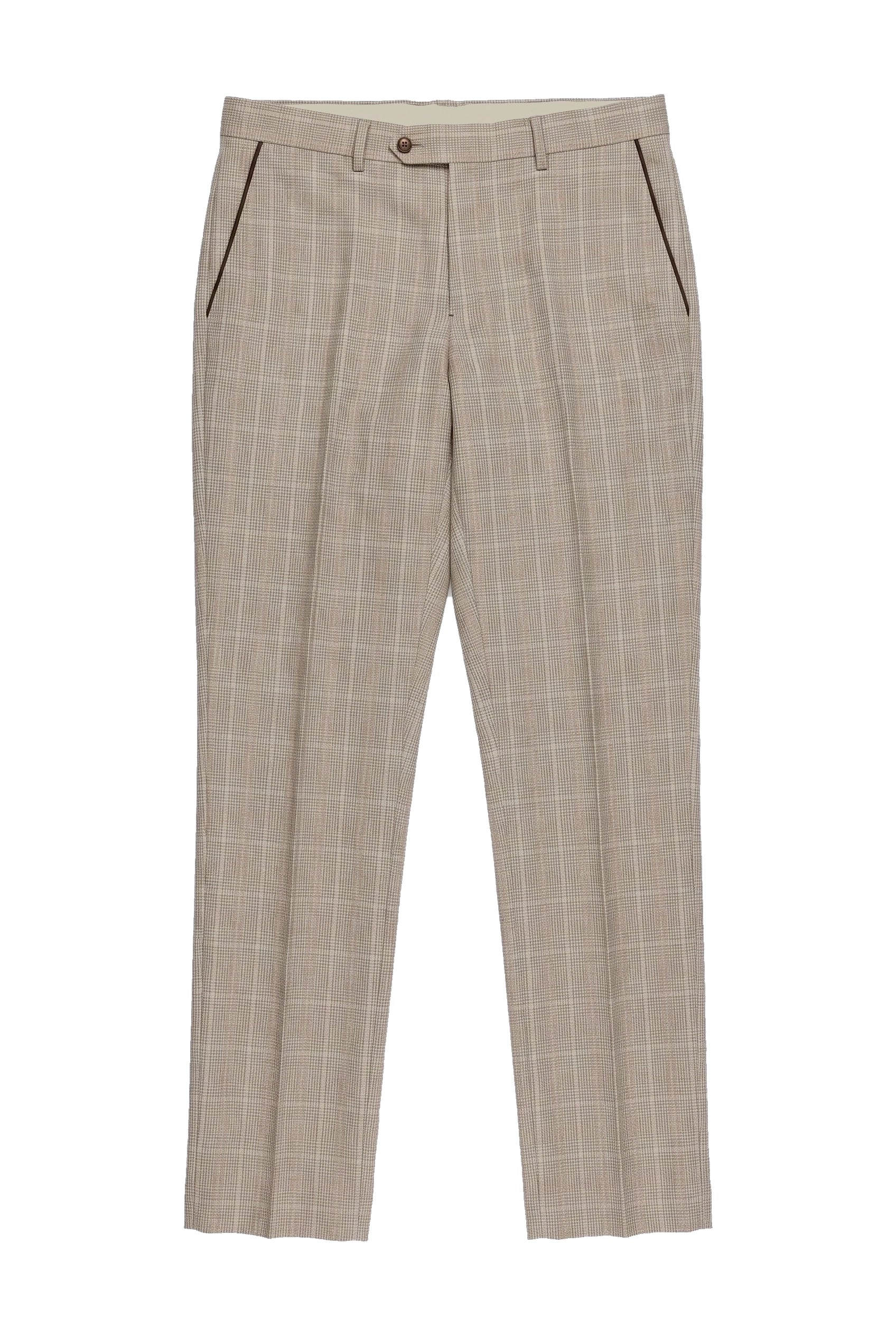 Leo - Men's Beige Checked Trousers
