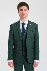 Leo - Men's Green 3 Piece Checked Tailored Fit Suit