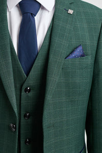 Leo - Men's Green 3 Piece Checked Tailored Fit Suit