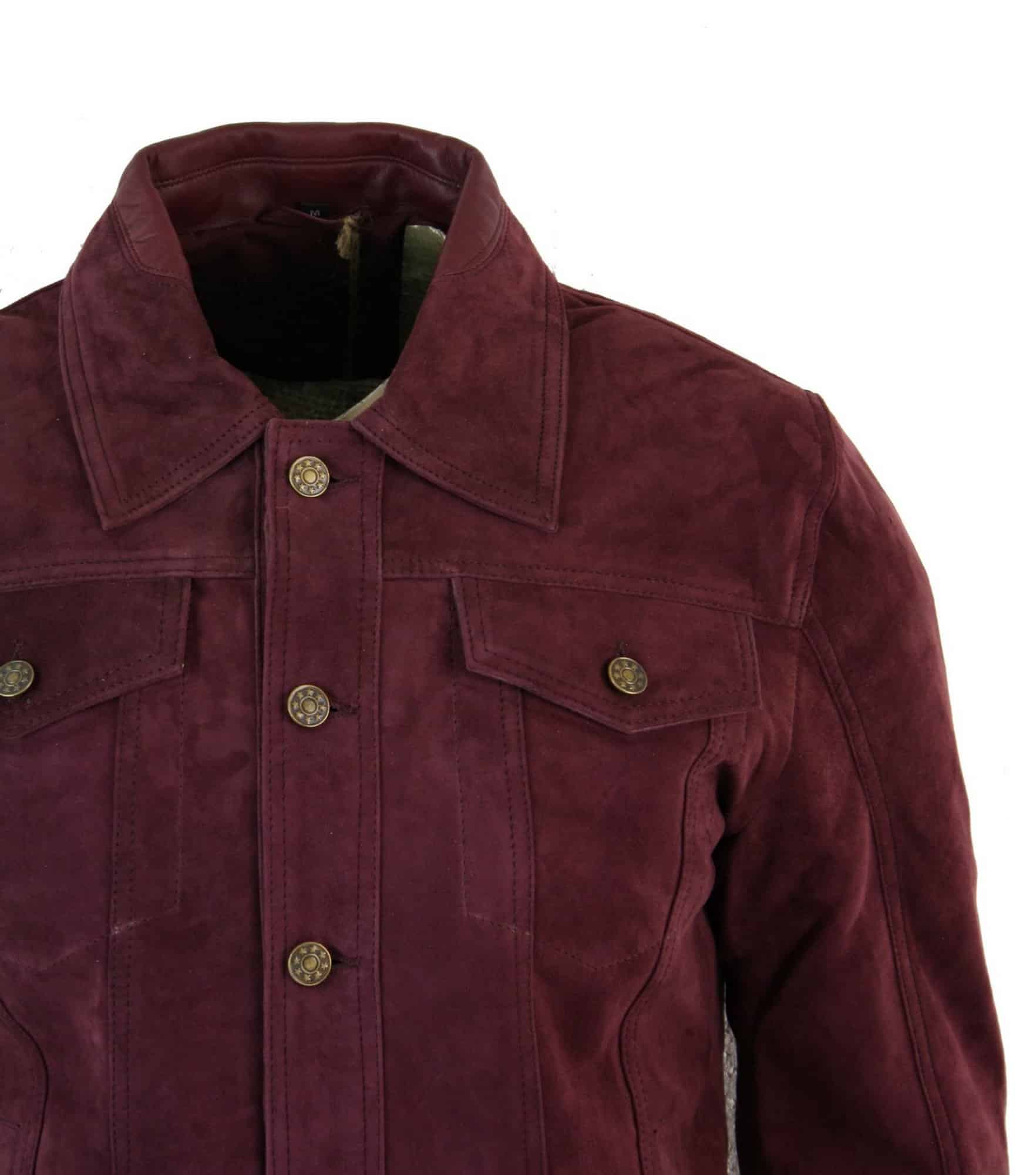 Real Suede Leather Mens Vintage Short Denim Style Retro Jean Jacket Casual - Burgundy Color: Buy Online - Happy Gentleman Real Suede Leather Mens Vintage Short Denim Style Retro Jean Jacket Casual - Burgundy Color: Buy Online - Happy Gentleman