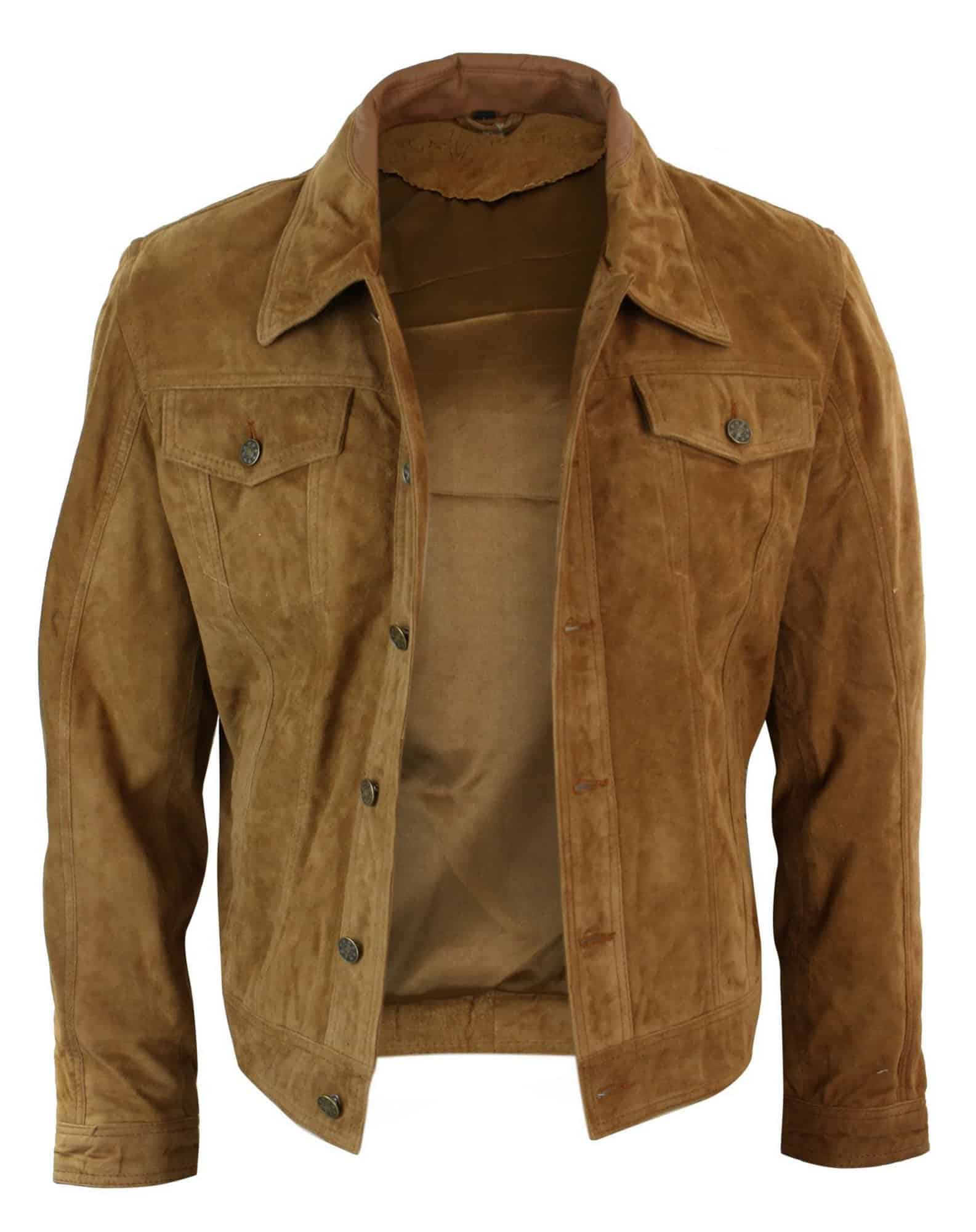 Real Suede Leather Mens Vintage Short Denim Style Retro Jean