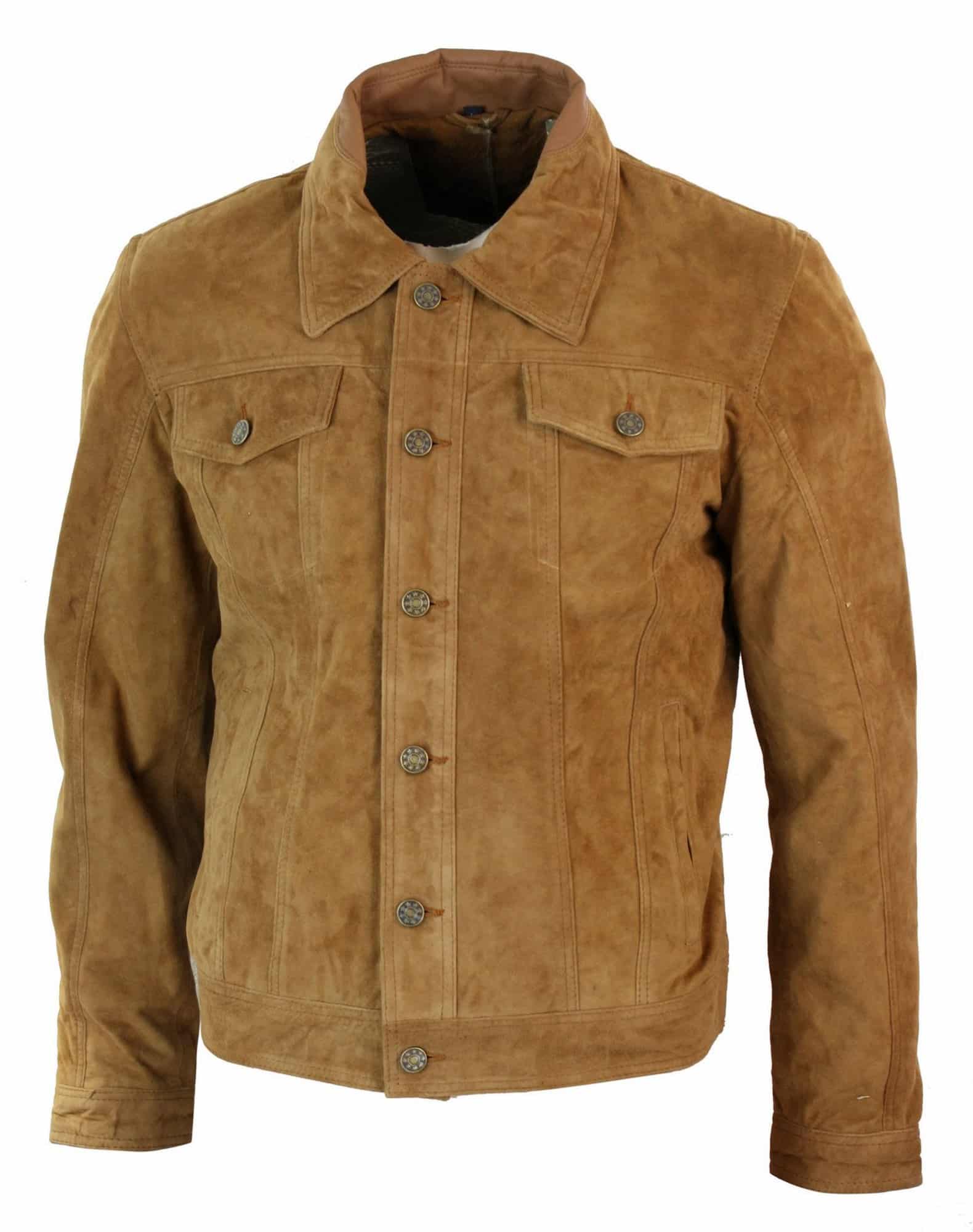 Real Suede Leather Mens Vintage Short Denim Style Retro Jean