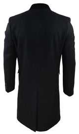 Mens 3/4 Long Double Breasted Black Overcoat Mens 3/4 Long Double Breasted Black Overcoat