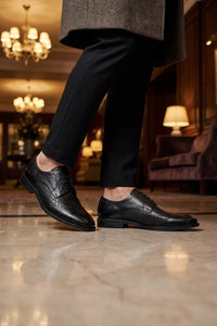 Lorenzo - Men's Black Burnished Leather Oxfords Shoes