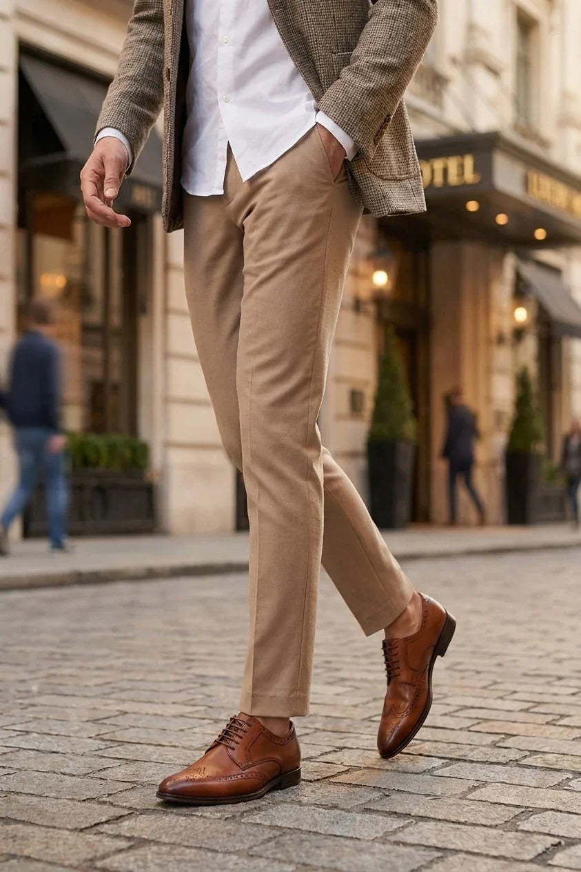 Lorenzo - Men's Tan Burnished Leather Oxfords Shoes
