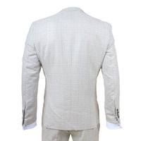 Luis - Men's Cream Plaid Check Slim Fit 3 Piece Suit