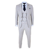 Luis - Men's Cream Plaid Check Slim Fit 3 Piece Suit