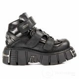 M.285-S1 New Rock Unisex Shoes Metallic Leather Biker Gothic Velcro Ankle Boots