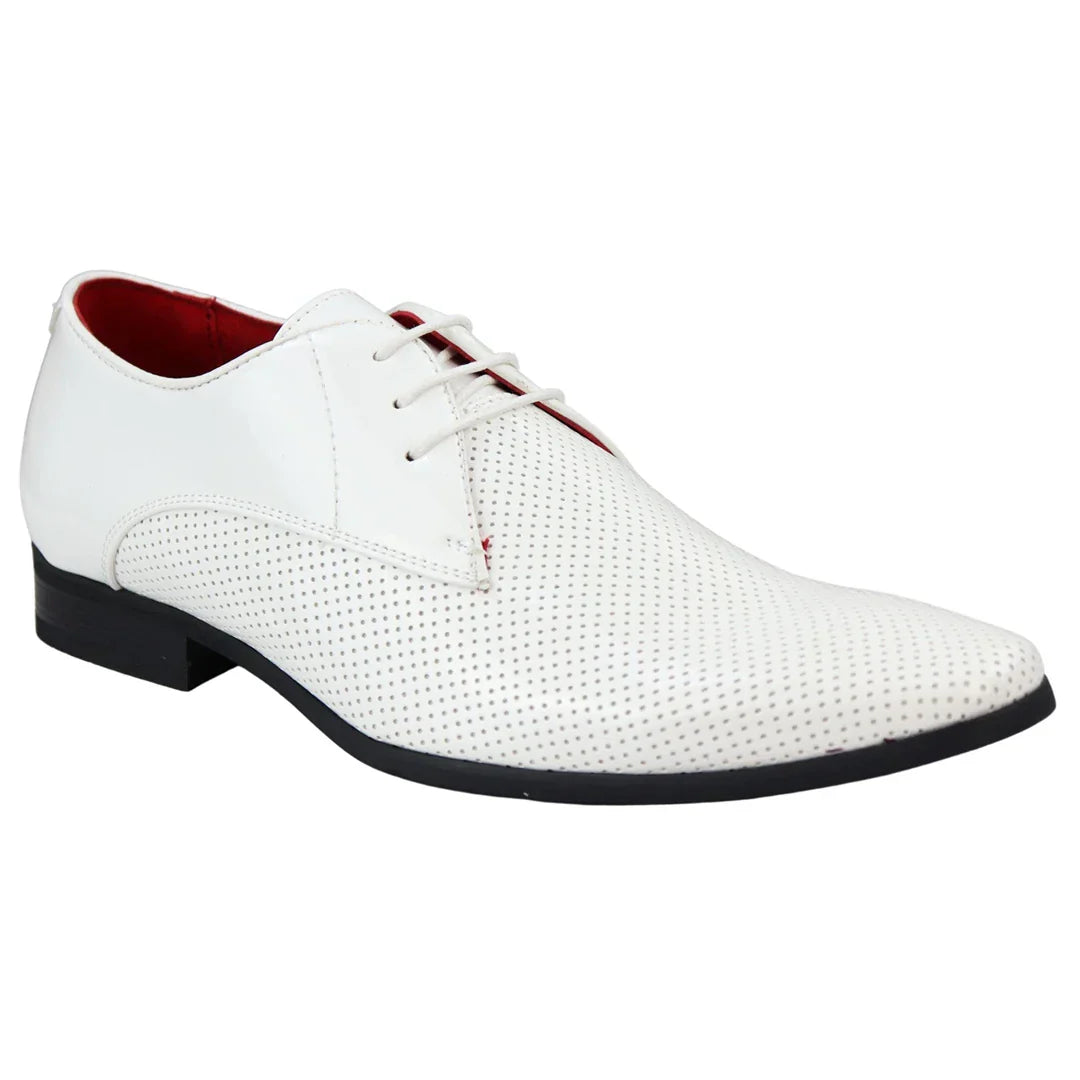 Mens Shoes Smart Formal Perforated Pointed Laced White Patent Leather PU Mens Shoes Smart Formal Perforated Pointed Laced White Patent Leather PU