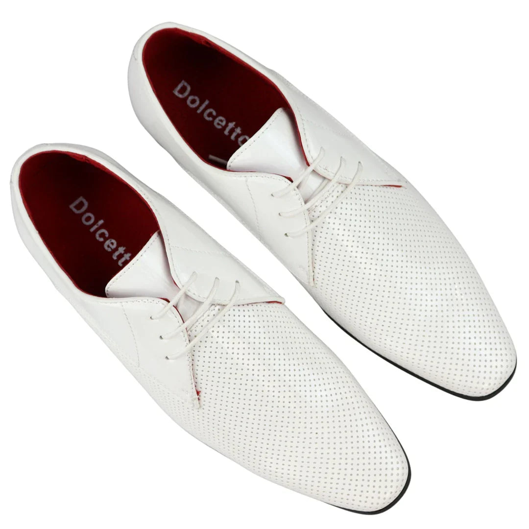 Mens Shoes Smart Formal Perforated Pointed Laced White Patent Leather PU Mens Shoes Smart Formal Perforated Pointed Laced White Patent Leather PU