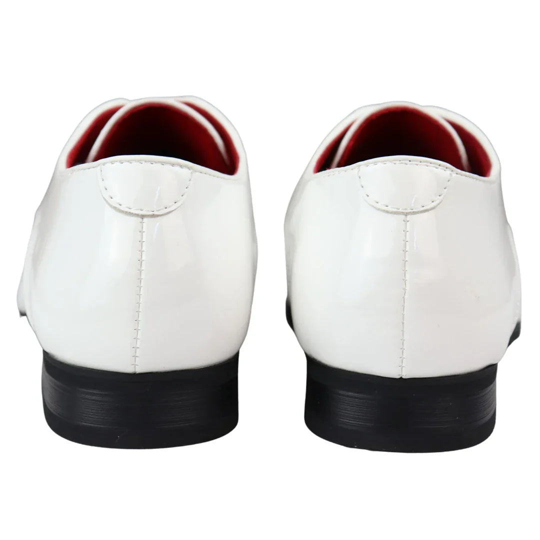 Mens Shoes Smart Formal Perforated Pointed Laced White Patent Leather PU Mens Shoes Smart Formal Perforated Pointed Laced White Patent Leather PU
