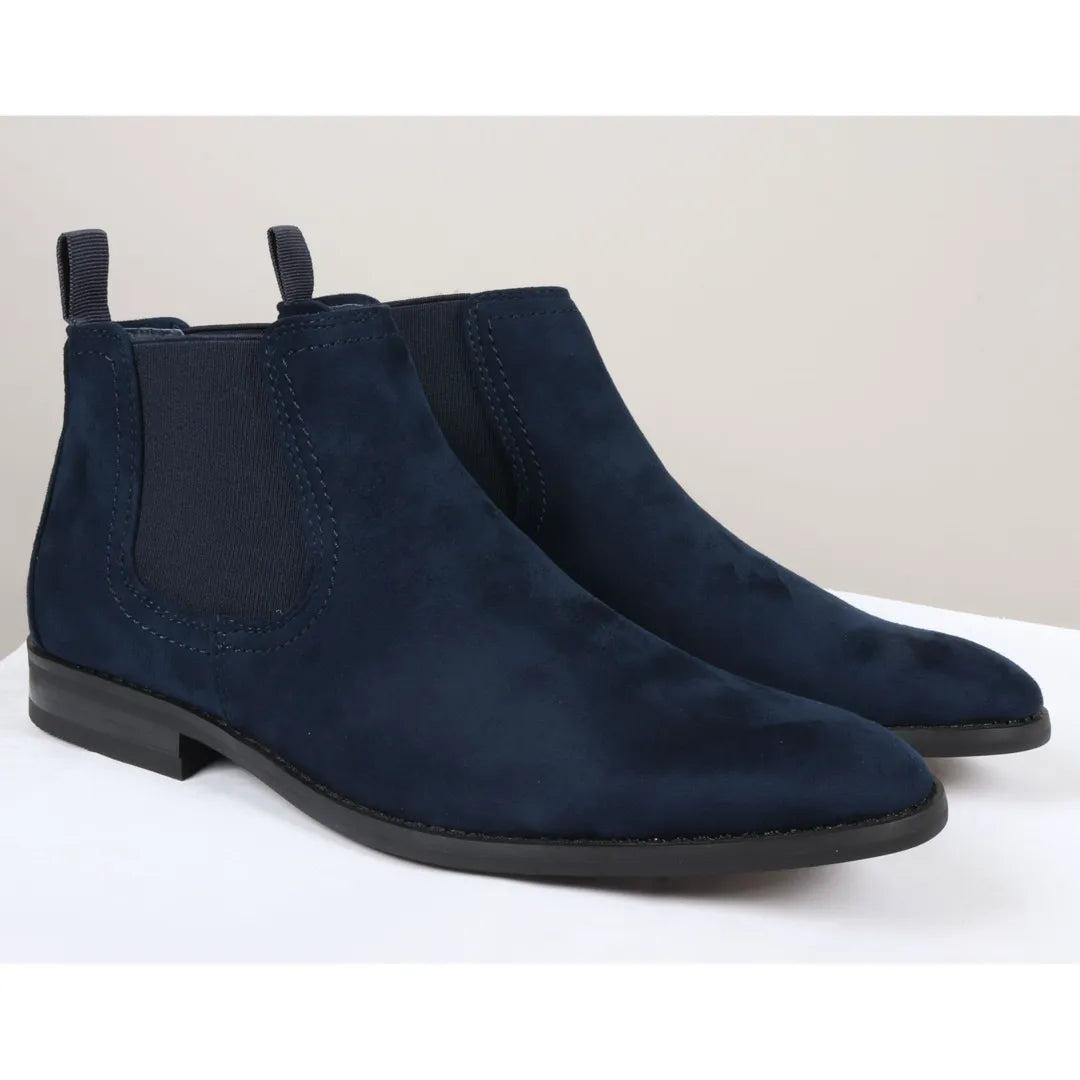 Men's Slip On Navy Suede Leather Lined Chelsea Boots Men's Slip On Navy Suede Leather Lined Chelsea Boots