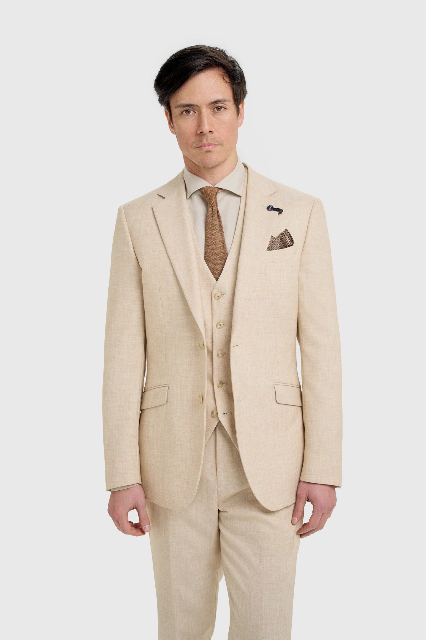 Malibu - Men's Beige 3 Piece Textured Suit