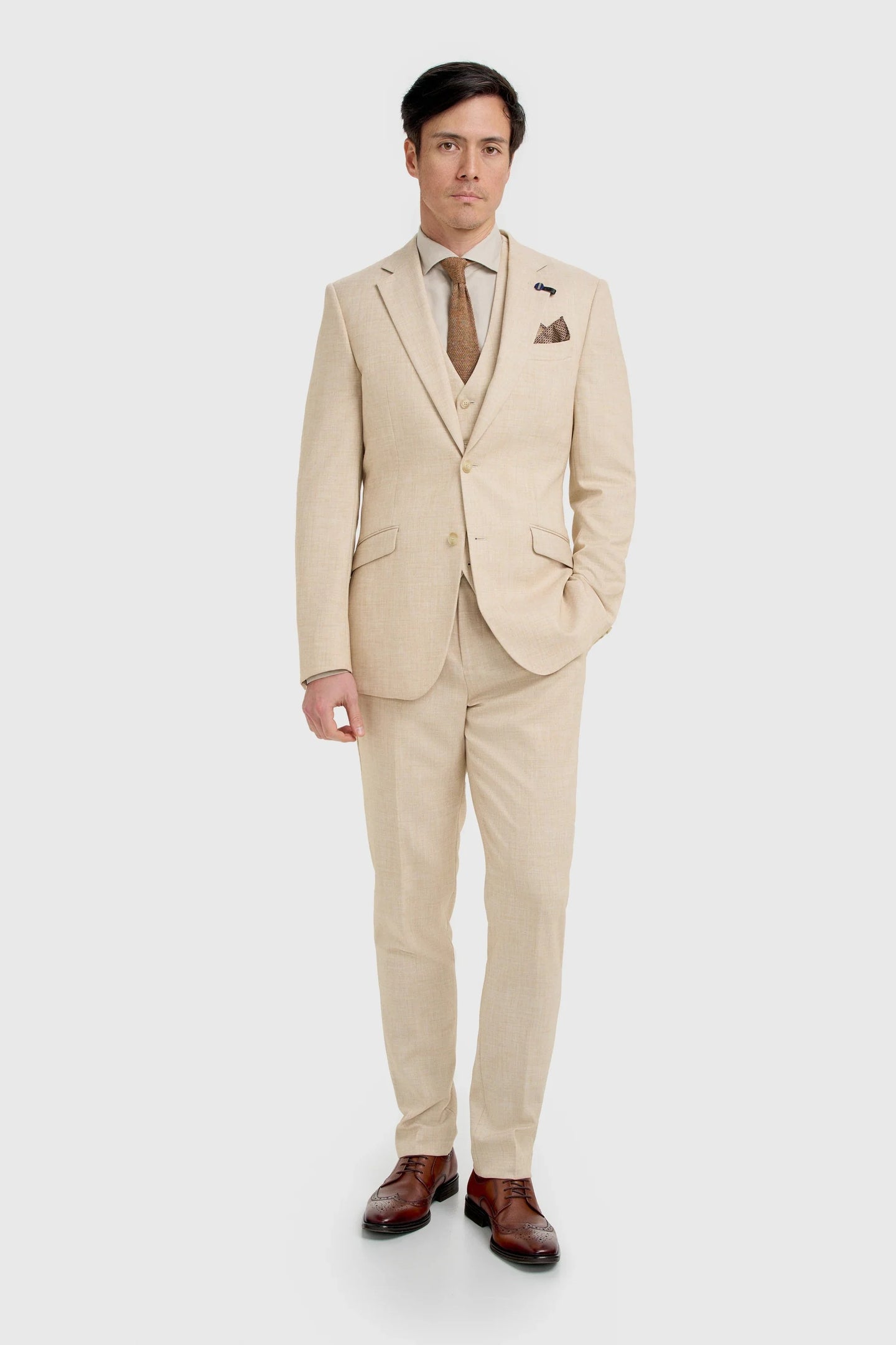 Malibu - Men's Beige 3 Piece Textured Suit