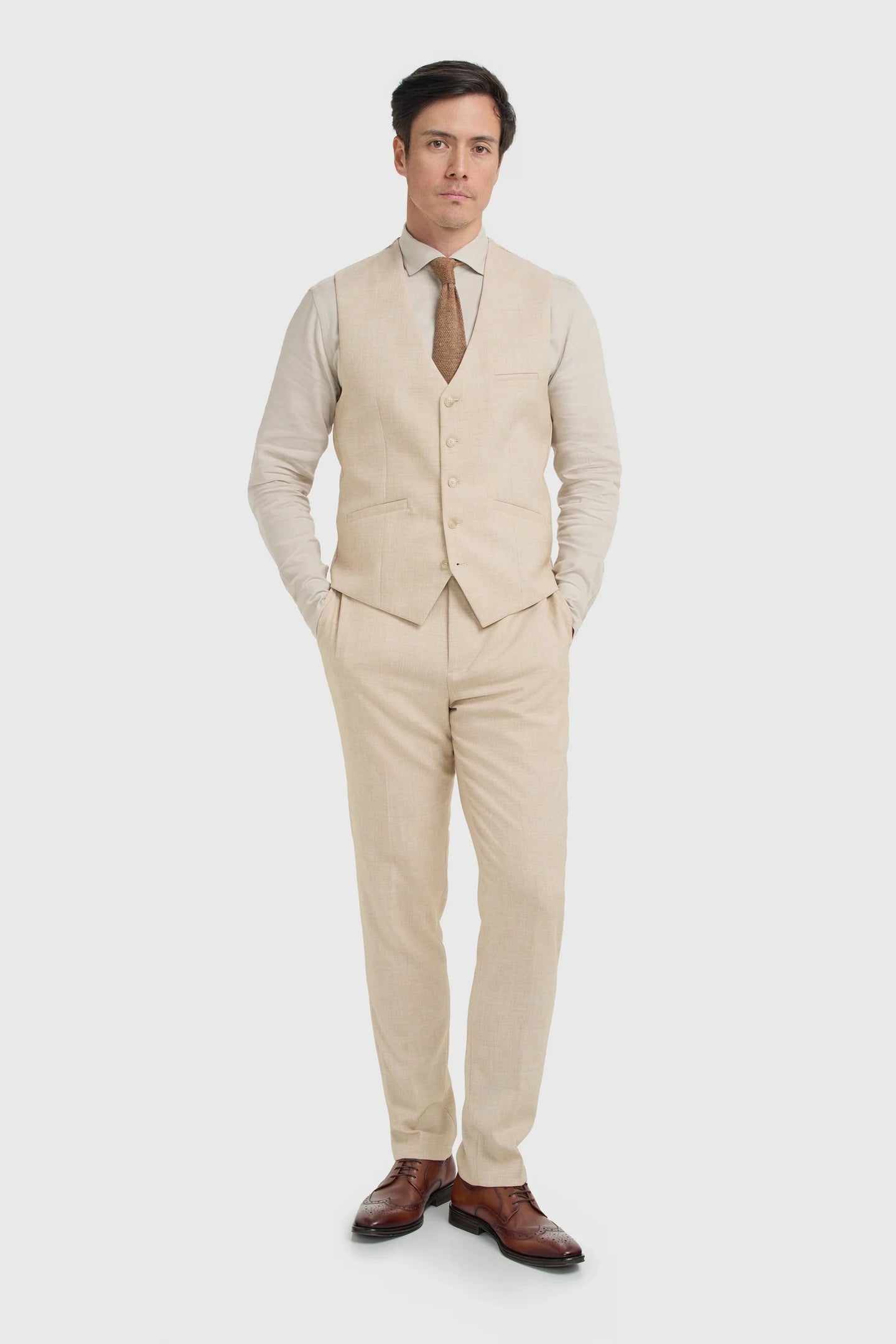 Malibu - Men's Beige Textured Waistcoat