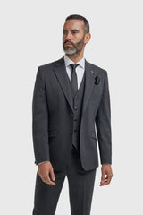 Malibu - Men's Charcoal Textured Grey 3 Piece Suit
