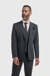 Malibu - Men's Charcoal Textured Grey 3 Piece Suit