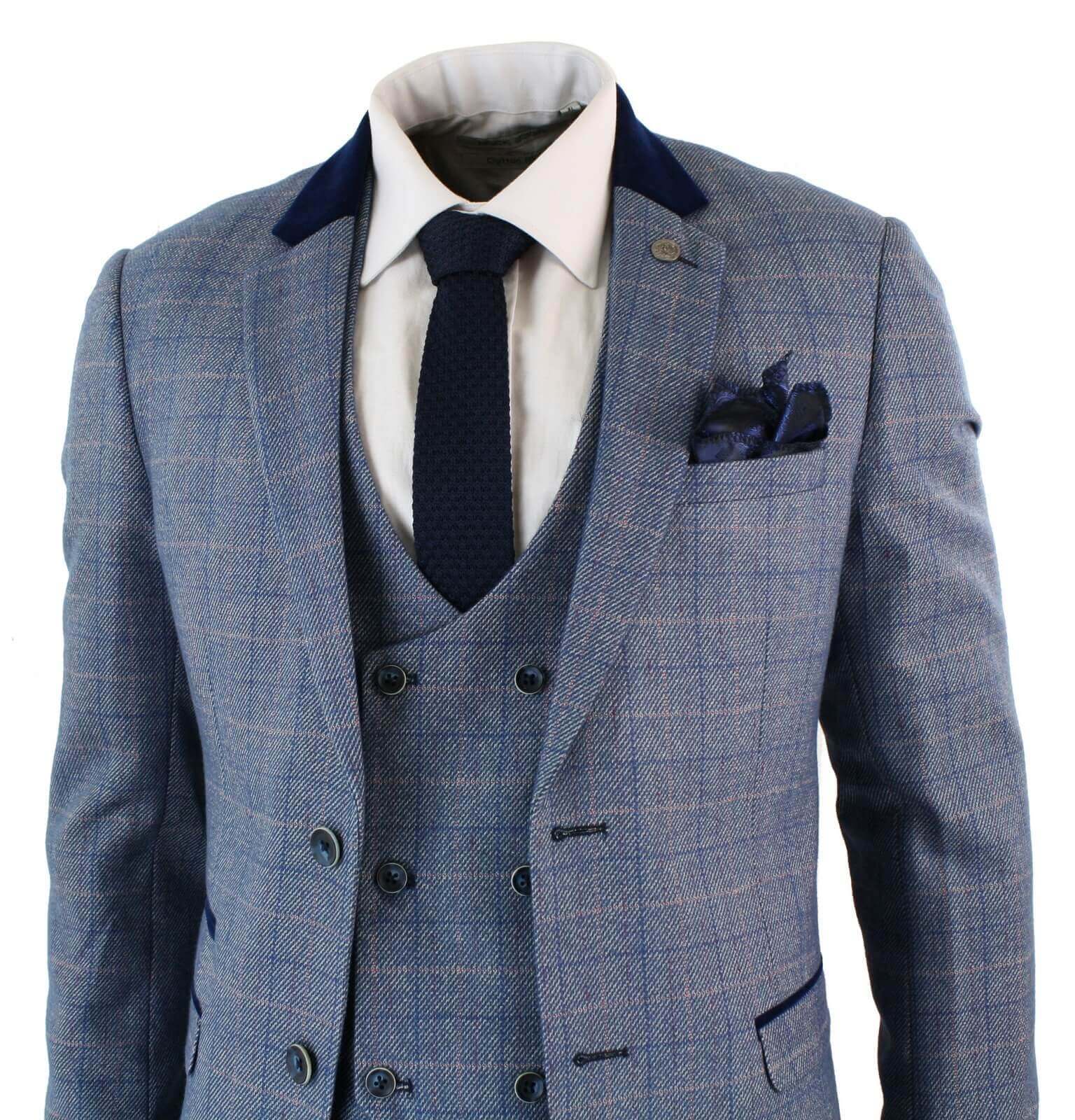 Mens 3 Piece Blue Check Suit - Marc Darcy Hilton: Buy Online