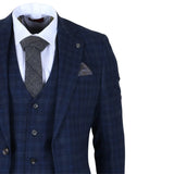 Marcos - Men's Navy Blue Plaid Check Slim Fit 3 Piece Suit
