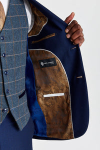 Mayfair Navy Textured Suit with Harris Navy Constrasting Tweed Waistcoat