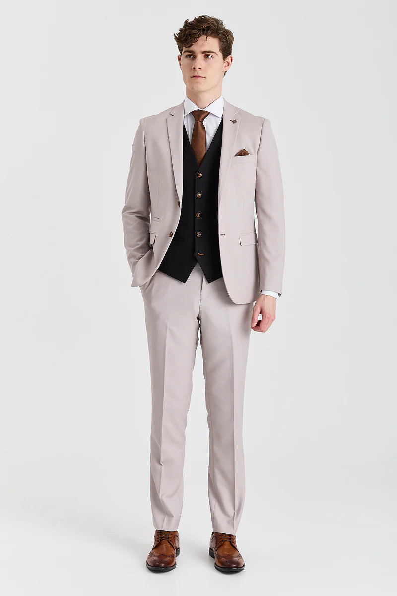 Mayfair Stone Textured Suit With Black Constrasting Waistcoat