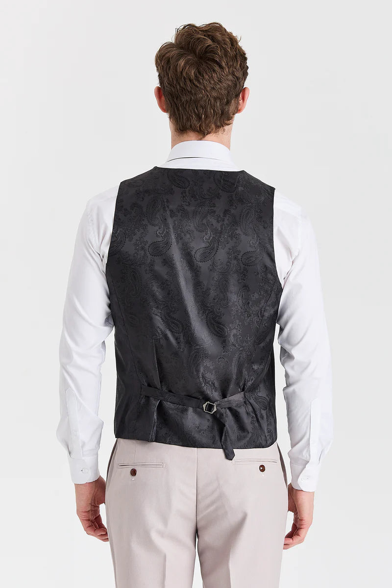 Mayfair Stone Textured Suit With Black Constrasting Waistcoat
