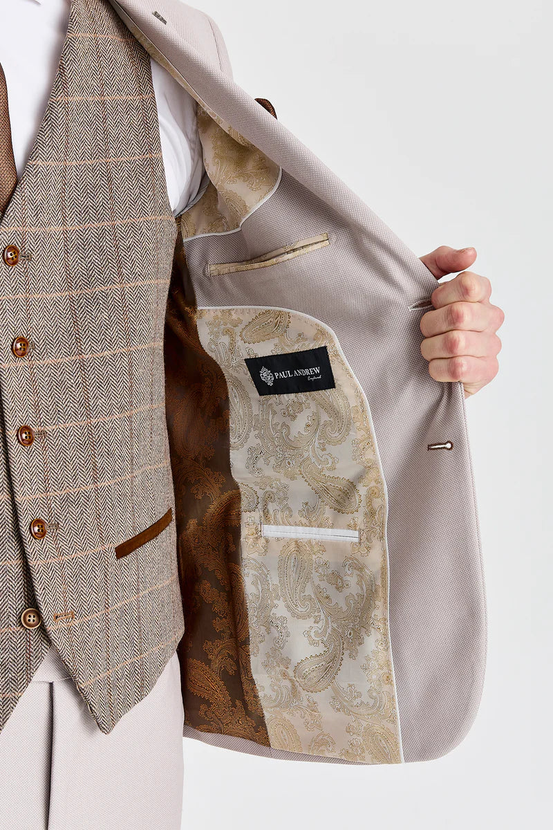 Mayfair Stone Textured Suit With Harris Brown Tweed Waistcoat