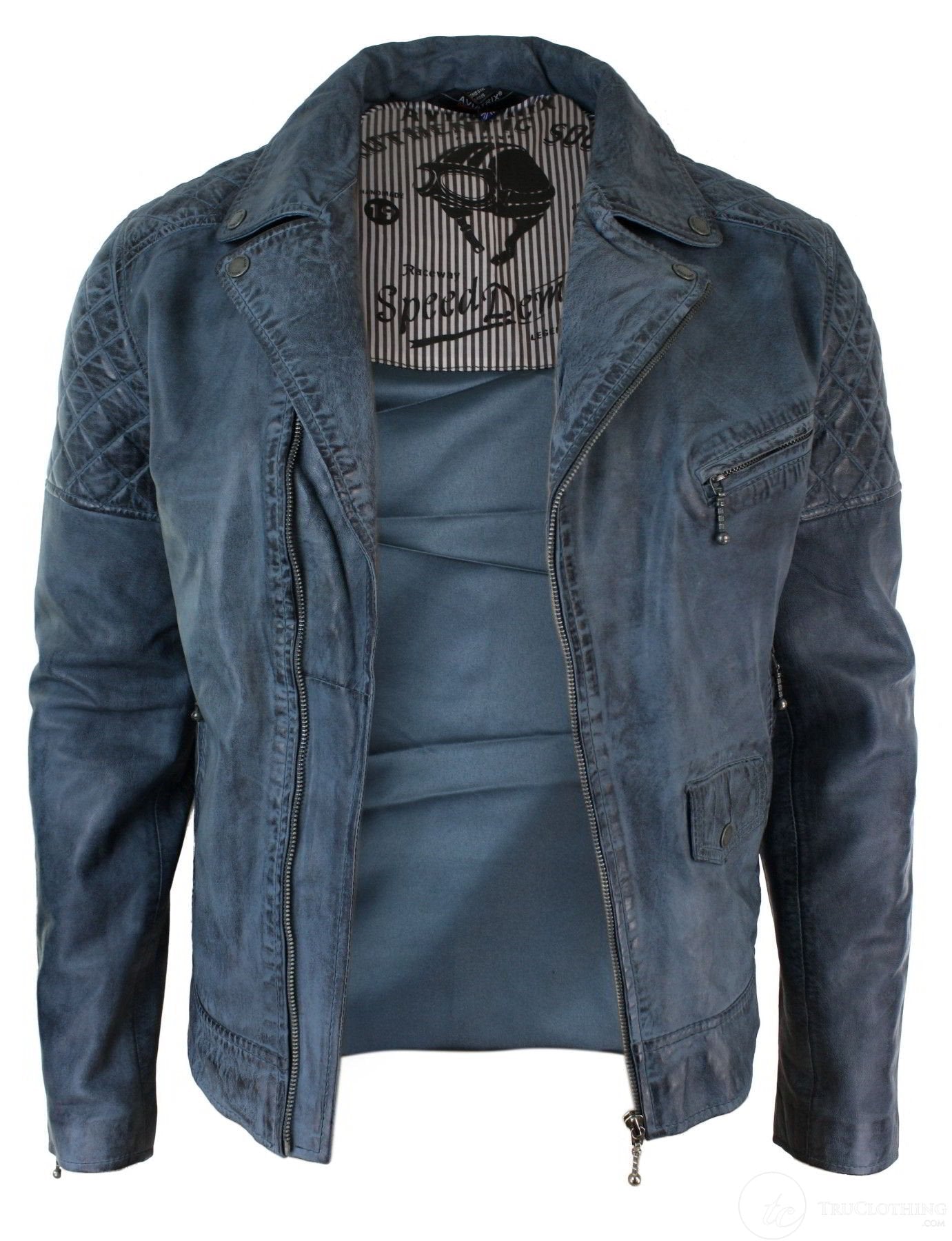 Real Leather Vintage Washed Biker Mens Jacket Cross Zip Retro Real Leather Vintage Washed Biker Mens Jacket Cross Zip Retro