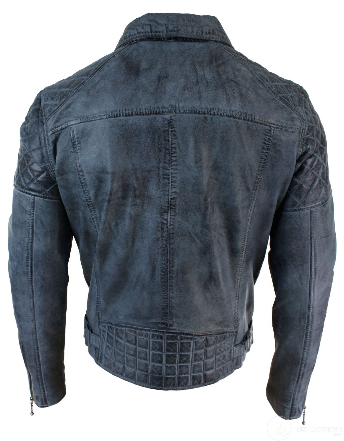 Real Leather Vintage Washed Biker Mens Jacket Cross Zip Retro