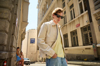 Men’s Beige Utility Bomber Lightweight Padded Zip Jacket