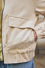 Men’s Beige Utility Bomber Lightweight Padded Zip Jacket