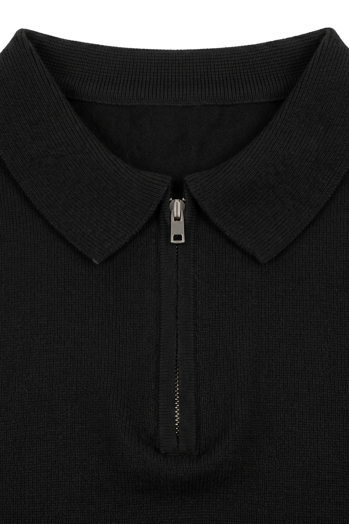 Men’s Black Knitted Polo Shirt Zip Neck Soft Blend Short Sleeve Top