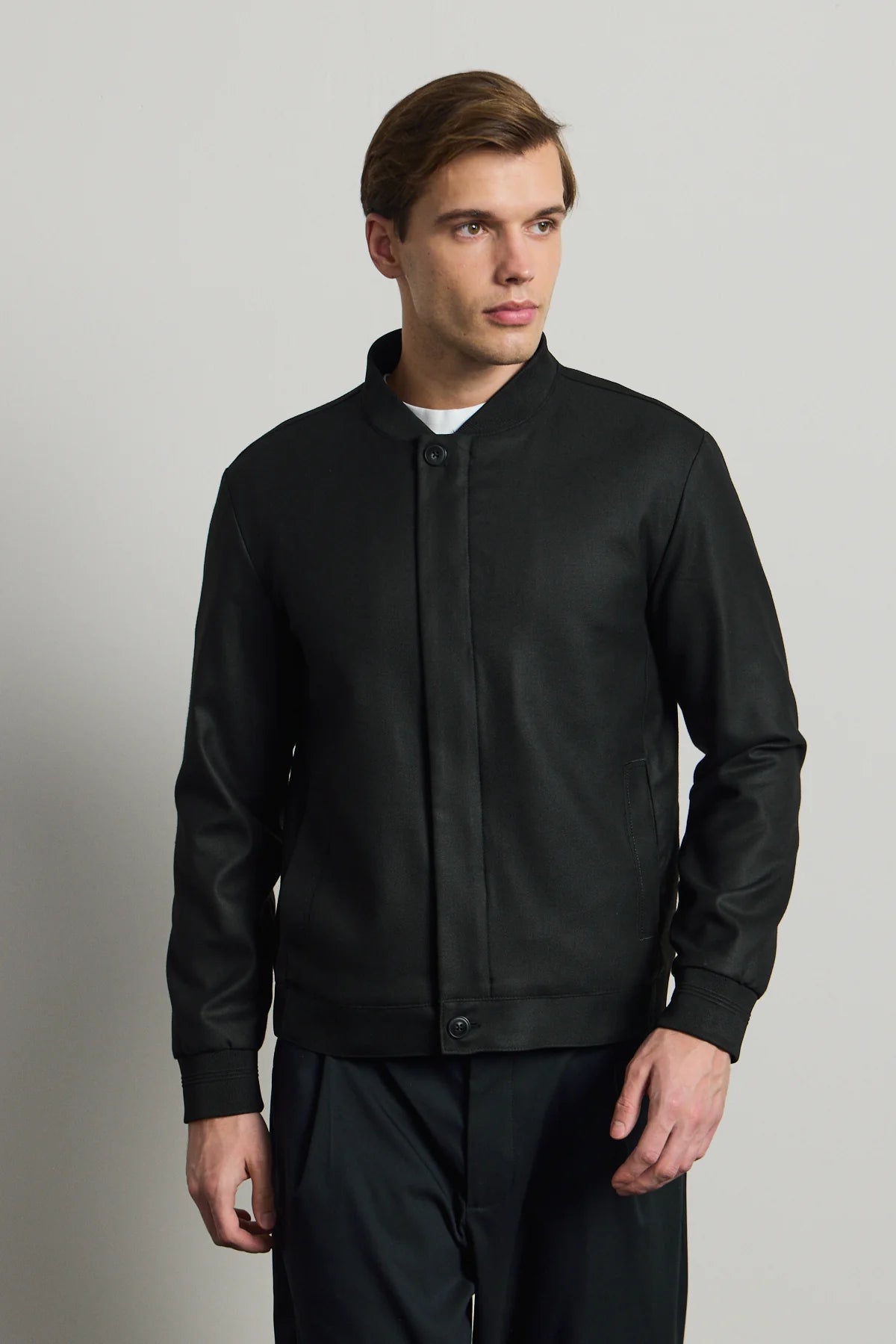 Men’s Black Minimal Smart Bomber Jacket
