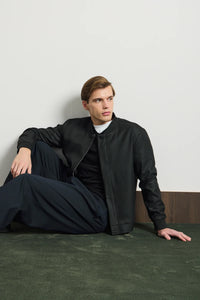 Men’s Black Minimal Smart Bomber Jacket