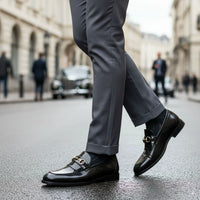 Men’s Black Patent PU Slip On Loafers