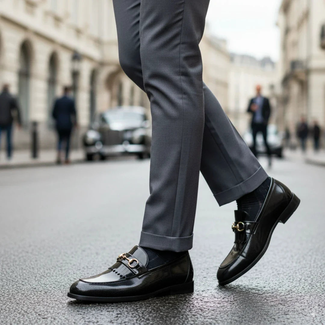 Men’s Black Patent PU Slip On Loafers