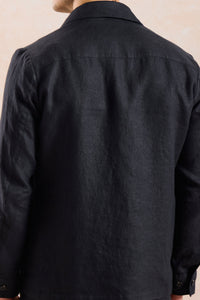 Men’s Black Zip Linen Jacket & Beige Trousers Set Smart Casual Summer Outfit