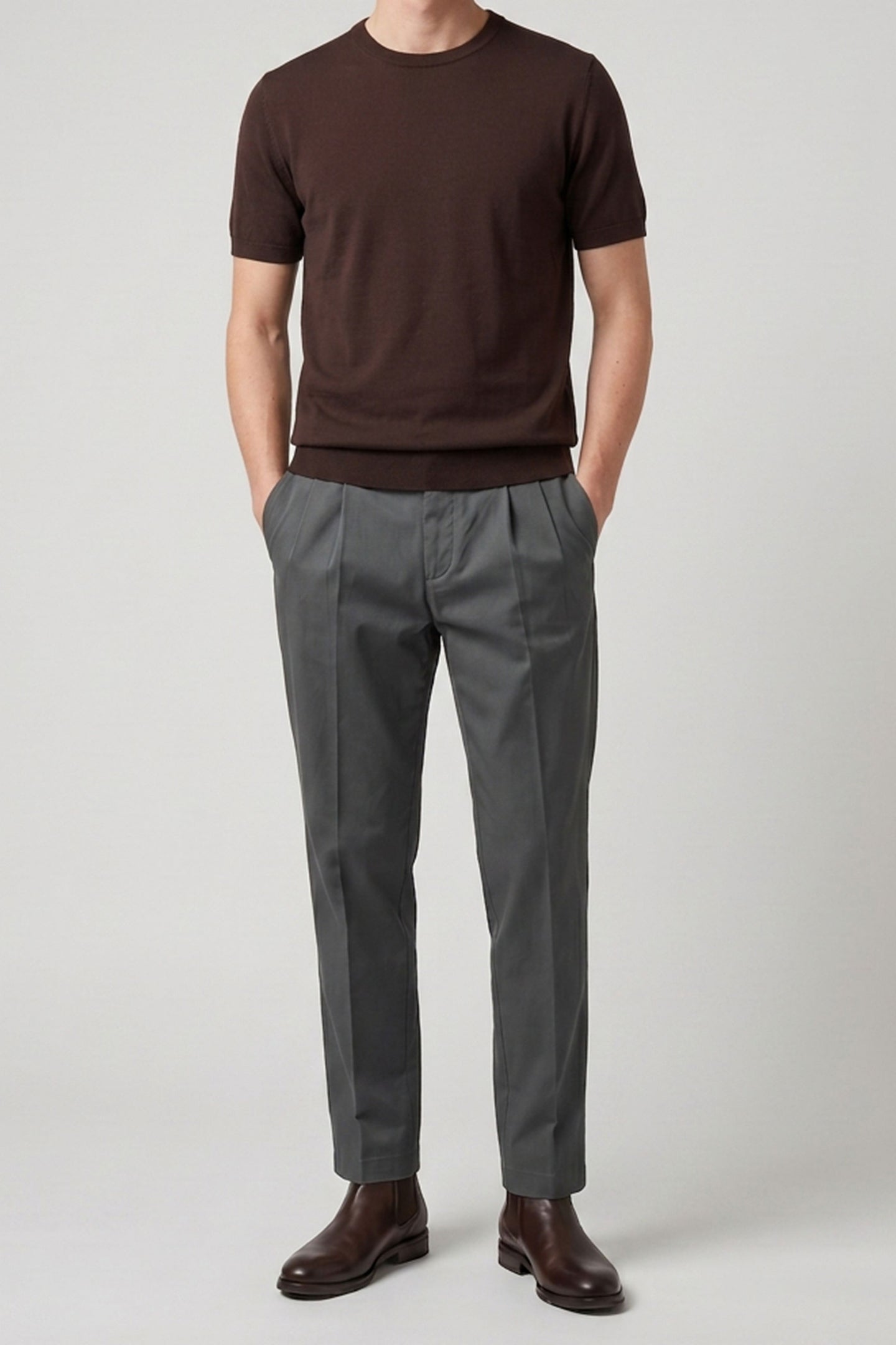 Men’s Brown Knitted T Shirt Regular Fit Crew Neck Short Sleeve Top
